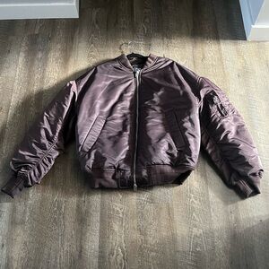 ZARA Brown Satin Bomber Jacket Utility Sleeve Pocket